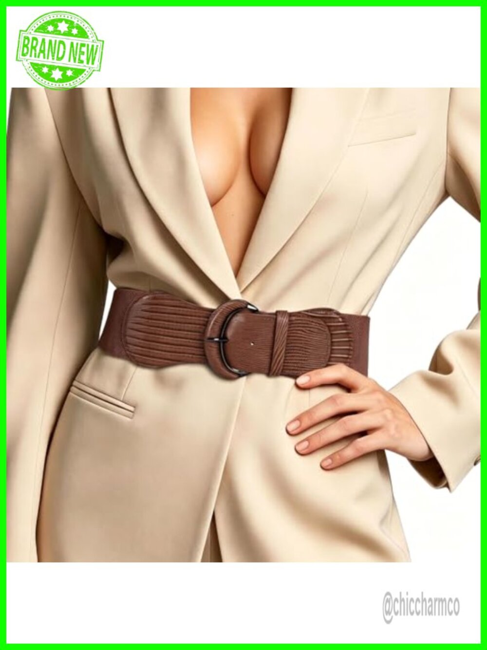Women's Wide Elastic Stretch Waist Belt Faux Leather Vintage Buckle
